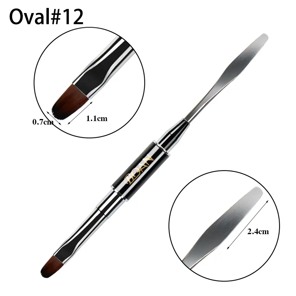 BQAN 2pcs Dual-end Acrylic #12 Nail Art Gel Brush Extension Builder Nail Stainless Pusher Tool UV Gel Remove Spatula Stick