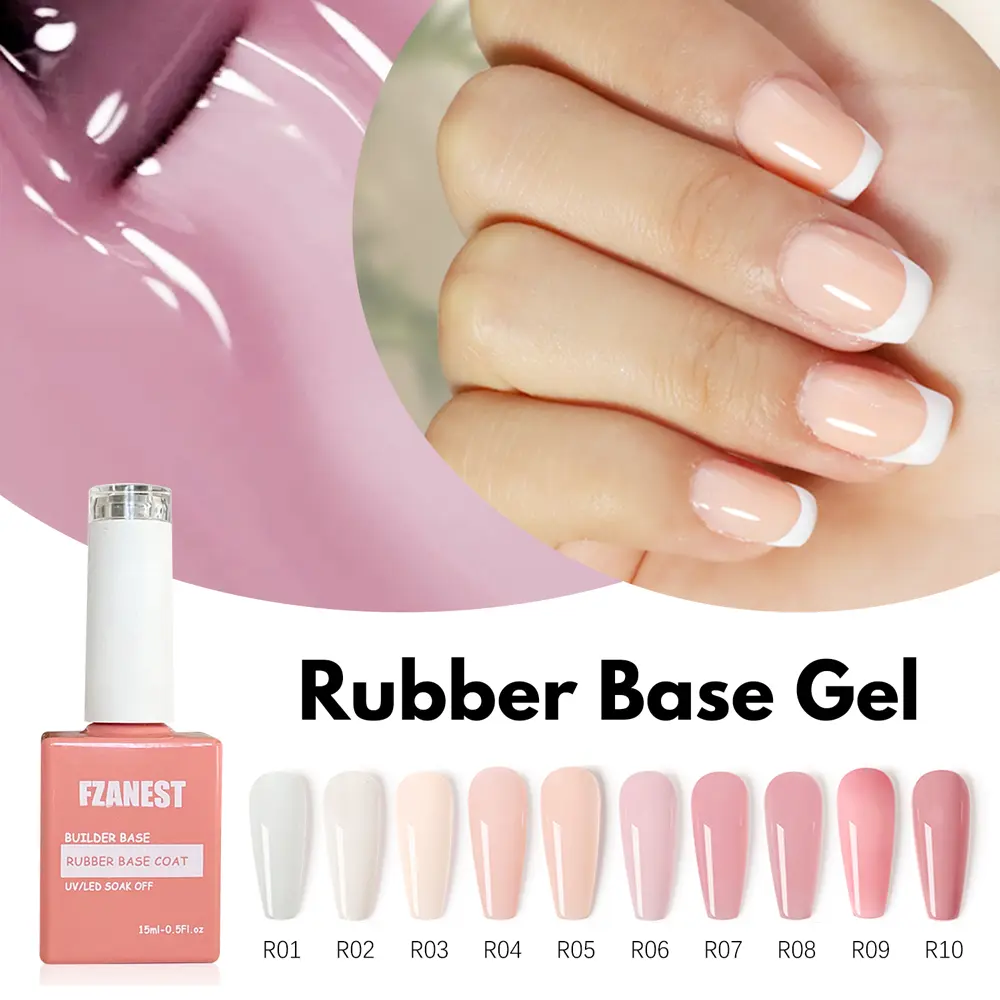 FZANEST Rubber Base Professional Gel Builder Nail Extension Gel Polish Collection Salon Grade Long Lasting Dual Form&UV Lamp Kit