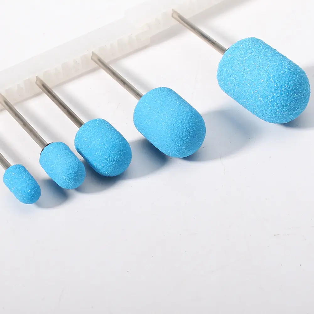 50pcs Blue Nail Sanding Caps Nail Drill Bit 5 Size Polishing Nail Art Rotating Remove Burrs Flies Manicure Equipment Accessories