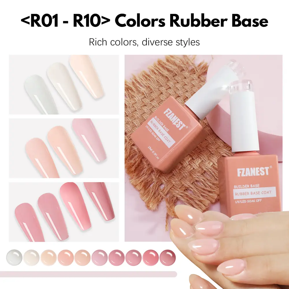 FZANEST Rubber Base Professional Gel Builder Nail Extension Gel Polish Collection Salon Grade Long Lasting Dual Form&UV Lamp Kit