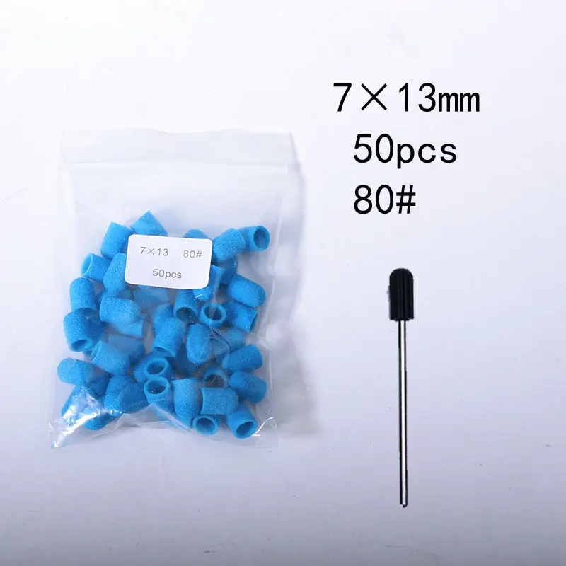 50pcs Blue Nail Sanding Caps Nail Drill Bit 5 Size Polishing Nail Art Rotating Remove Burrs Flies Manicure Equipment Accessories
