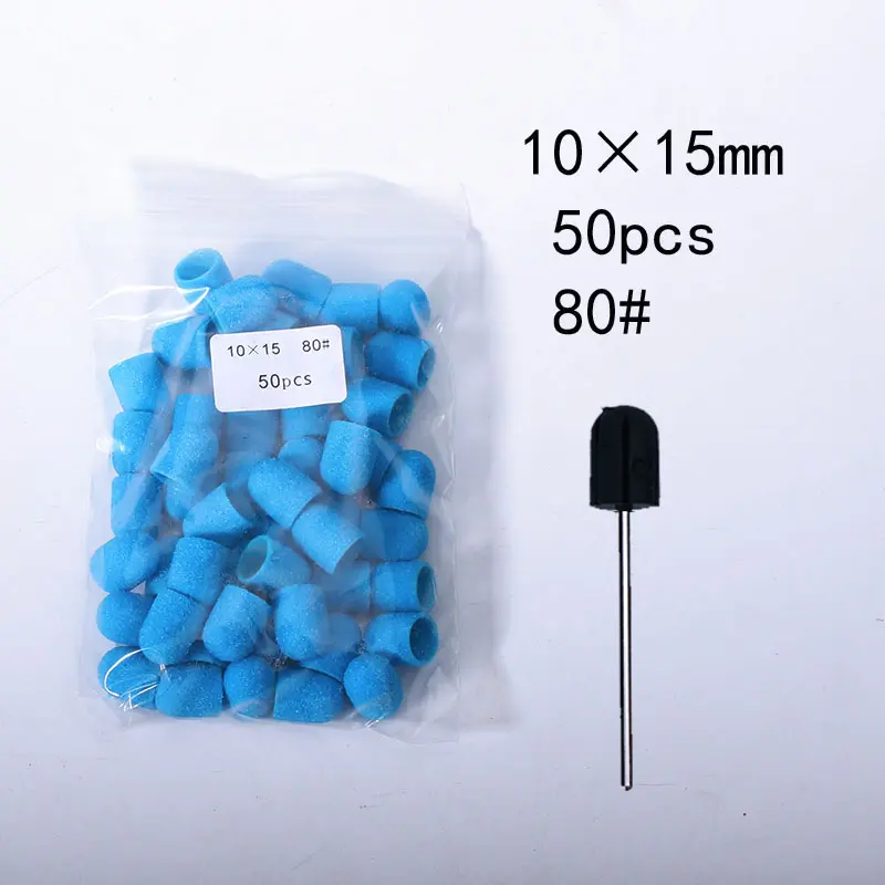 50pcs Blue Nail Sanding Caps Nail Drill Bit 5 Size Polishing Nail Art Rotating Remove Burrs Flies Manicure Equipment Accessories