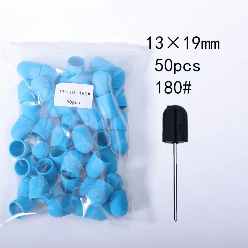 50pcs Blue Nail Sanding Caps Nail Drill Bit 5 Size Polishing Nail Art Rotating Remove Burrs Flies Manicure Equipment Accessories
