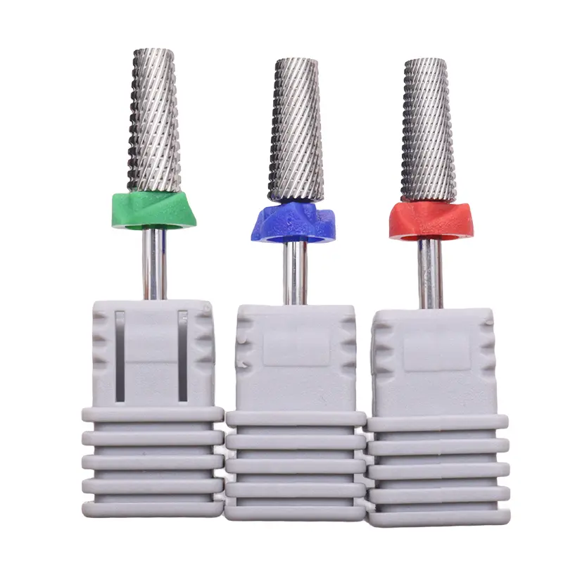 Silver Flat 2way 5 in 1 Tapered Safety Carbide Nail Drill Bits rotary grinding Carbide Milling Cutter For Manicure Remove Gel