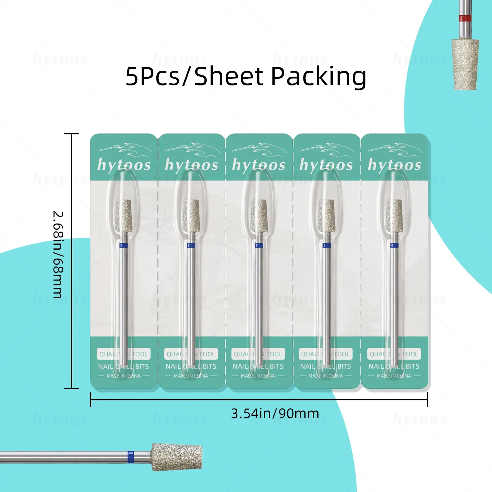 HYTOOS 5Pcs/Set Diamond Nail Drill Bits Russian Cuticle Clean Nail Bit Professional Safety Under Nail Cleaner for Dead Skin