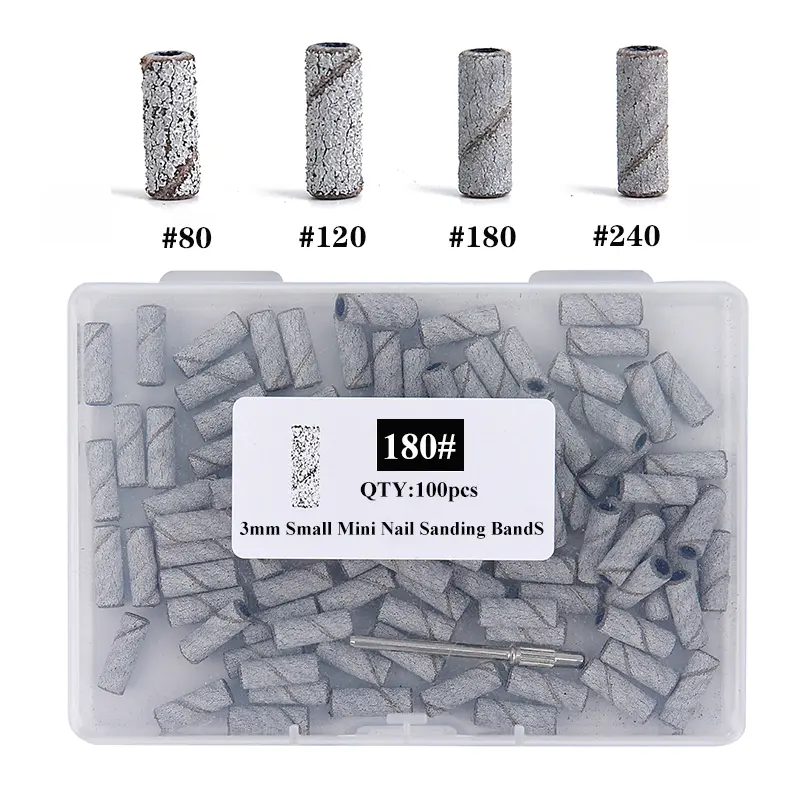 100/50Pcs 3MM Mini Nail Sanding Bands With 1PC Shaft Set 3/32" Nail Drill Bits SandBands For Dead Skin Calluses Nail Gel Remove