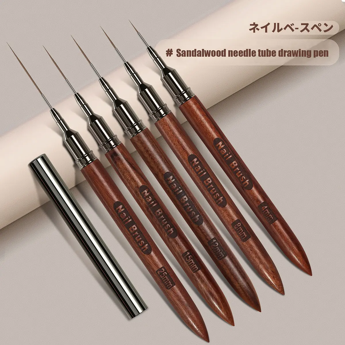 Nail Brush Wood Handle Gel Nail Art Liner DIY Painting Brush Drawing Lines Stripe Flower Pen 4/8/12/15/25mm Manicure Salon Tool