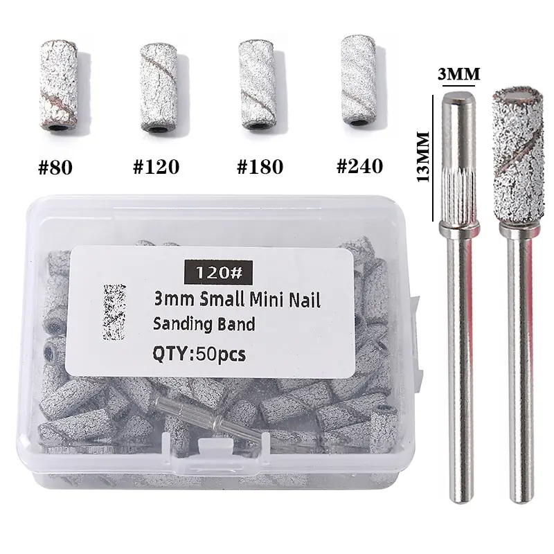 100/50Pcs 3MM Mini Nail Sanding Bands With 1PC Shaft Set 3/32" Nail Drill Bits SandBands For Dead Skin Calluses Nail Gel Remove