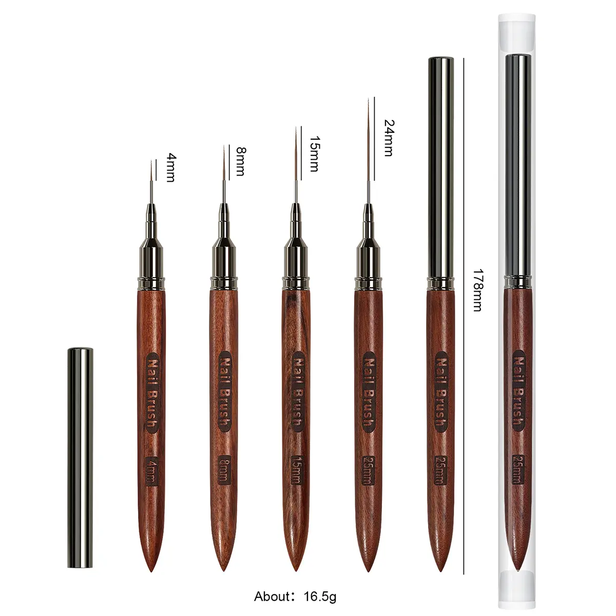 Nail Brush Wood Handle Gel Nail Art Liner DIY Painting Brush Drawing Lines Stripe Flower Pen 4/8/12/15/25mm Manicure Salon Tool