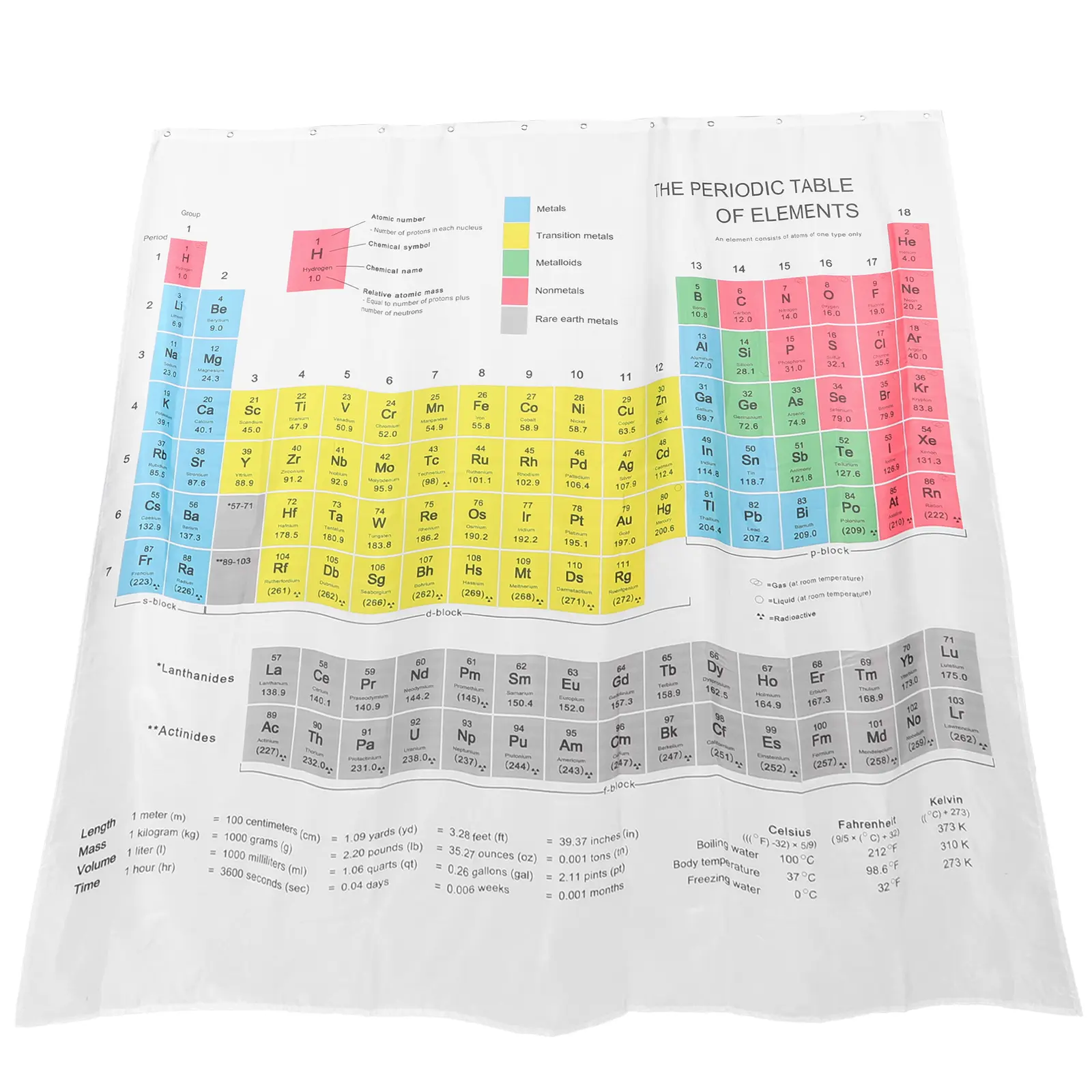 Waterproof Shower Curtain 180x180cm Grey Polyester Bath Liner Periodic Bathroom Supply Classic Longevity Durability