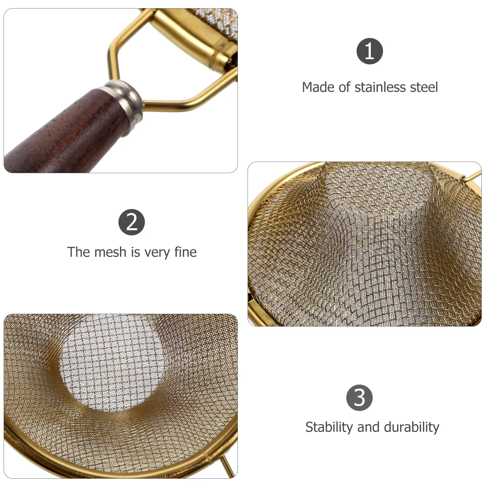 Tea Strainer Stainless Steel Filter Small Mesh Chinese Kung Fu Metal with Handle Strainers Fine Major