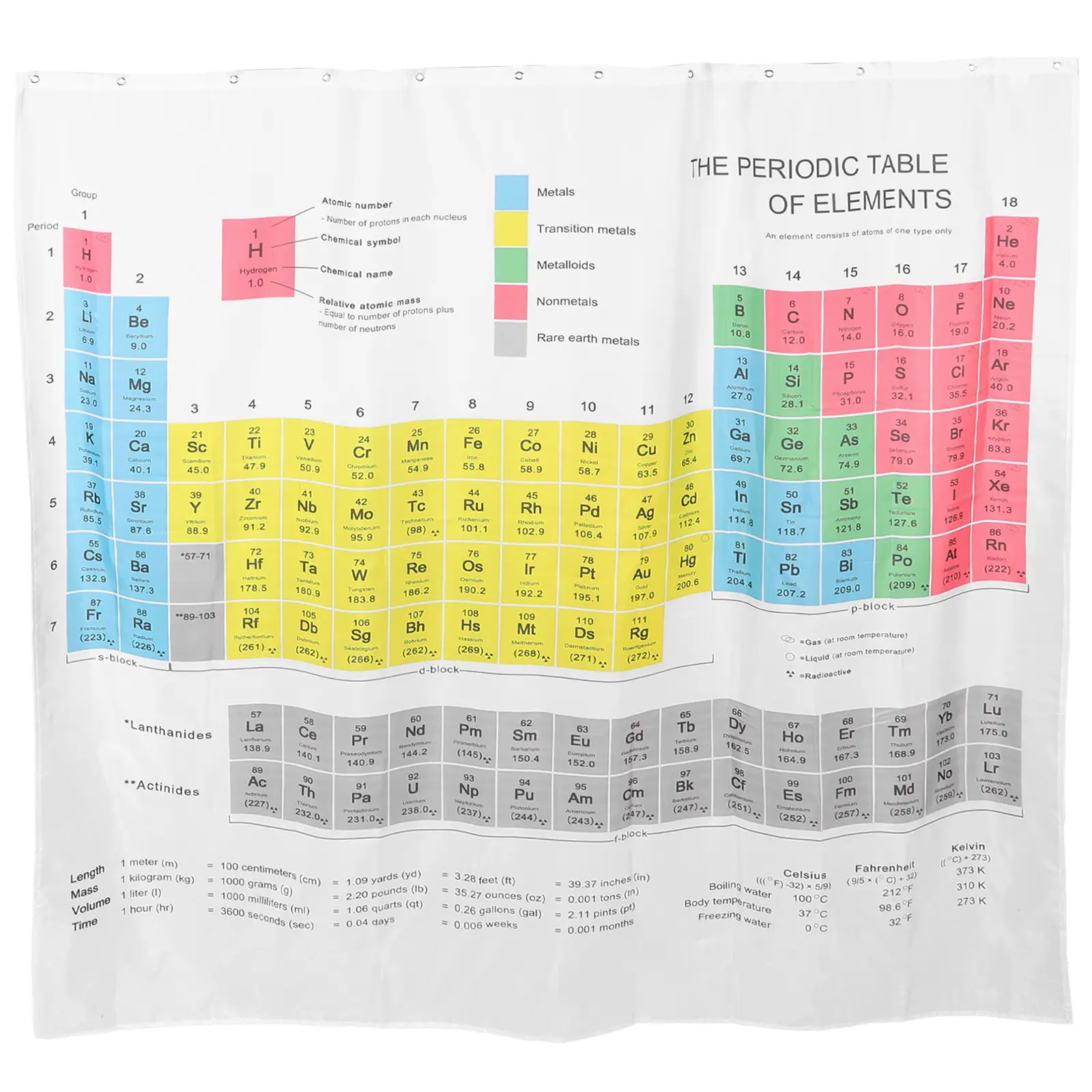 Waterproof Shower Curtain 180x180cm Grey Polyester Bath Liner Periodic Bathroom Supply Classic Longevity Durability