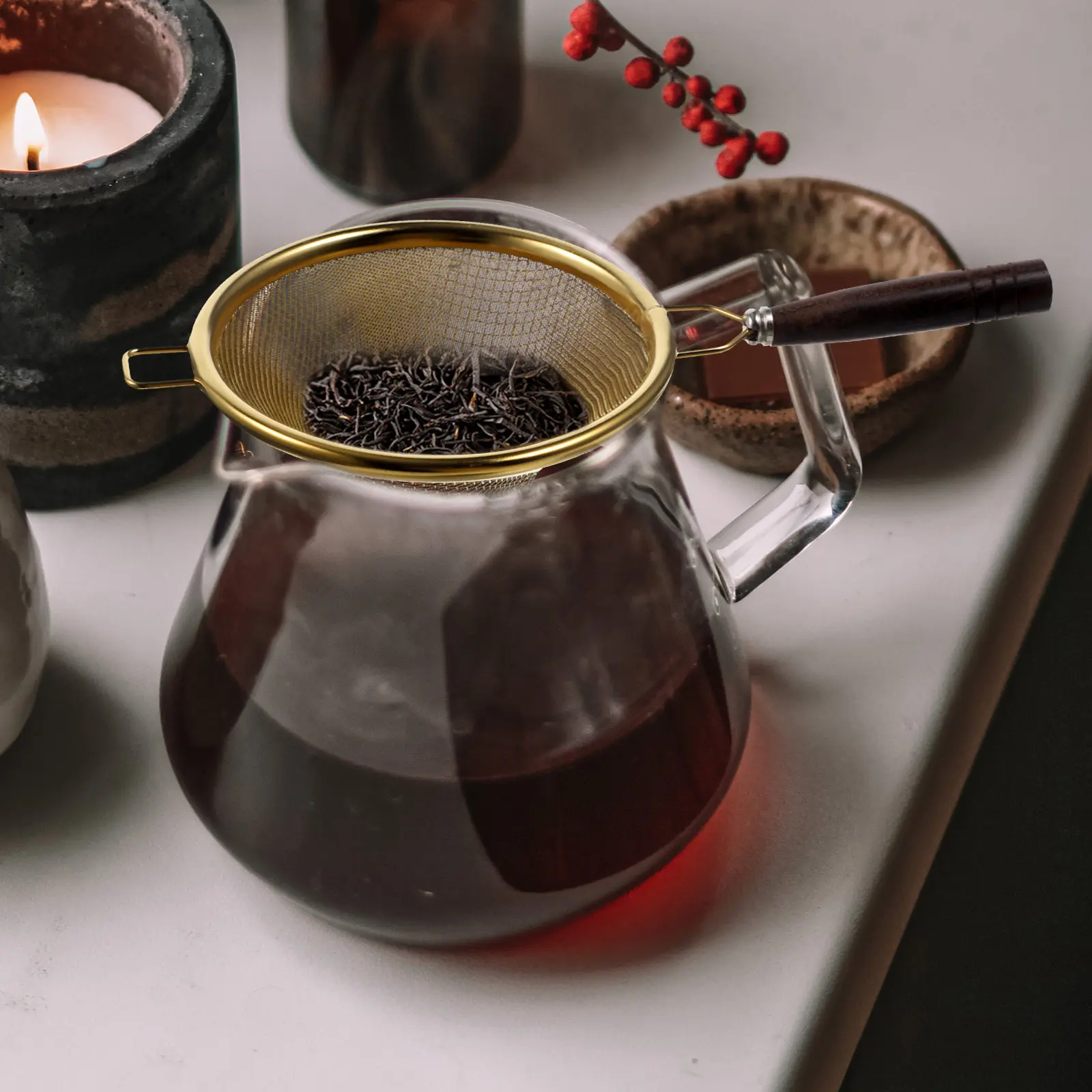 Tea Strainer Stainless Steel Filter Small Mesh Chinese Kung Fu Metal with Handle Strainers Fine Major