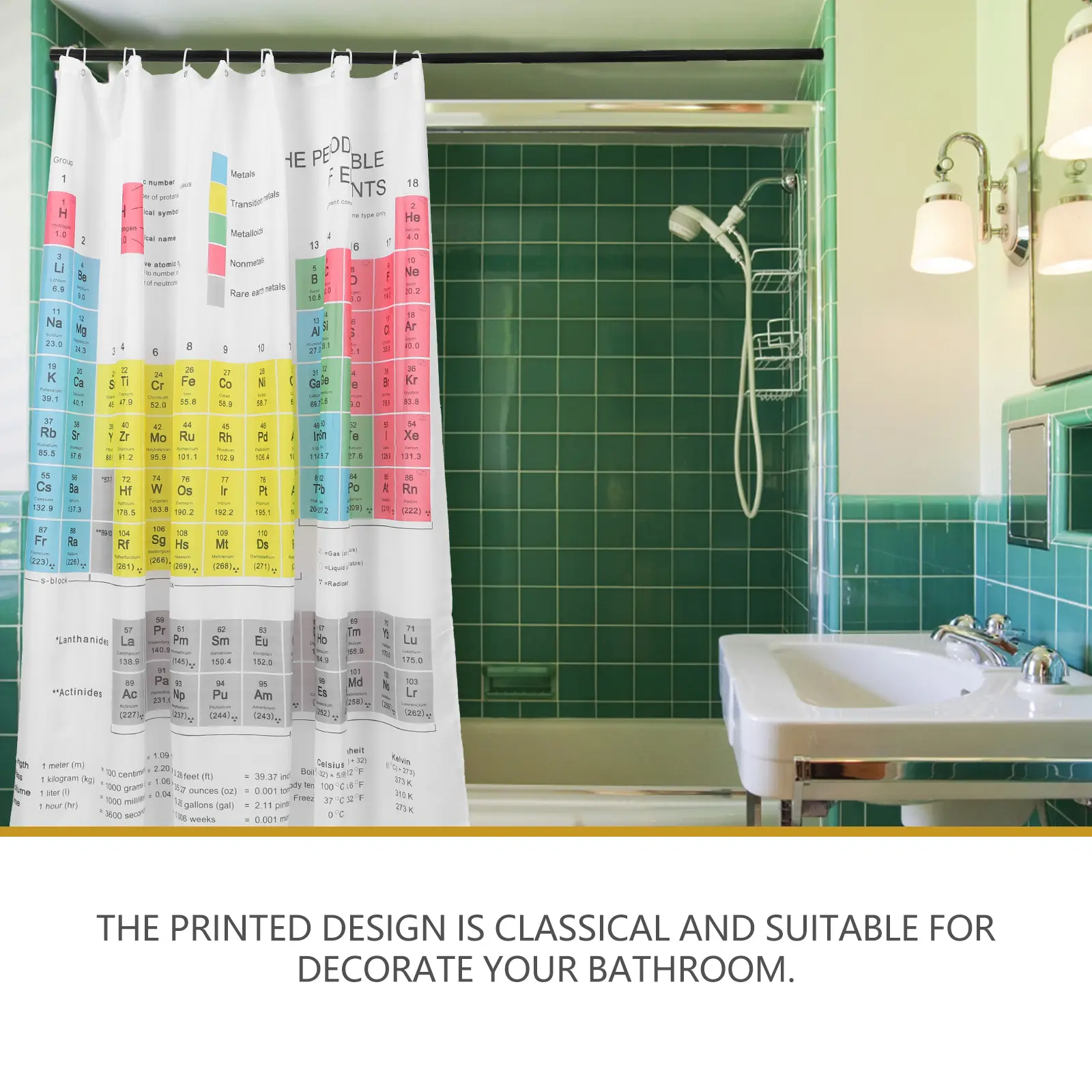 Waterproof Shower Curtain 180x180cm Grey Polyester Bath Liner Periodic Bathroom Supply Classic Longevity Durability