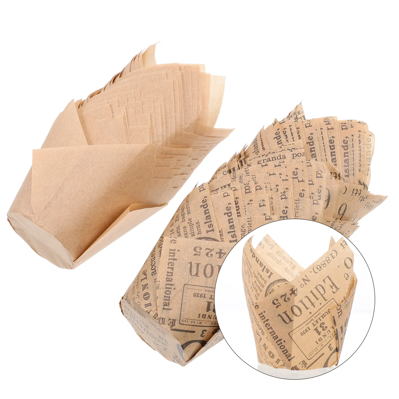 100pcs Cake Cups Baking Tulip Shape Grease Resistant Food Grade Paper Liners Disposable Muffin Pan for Wedding Bakery Dessert