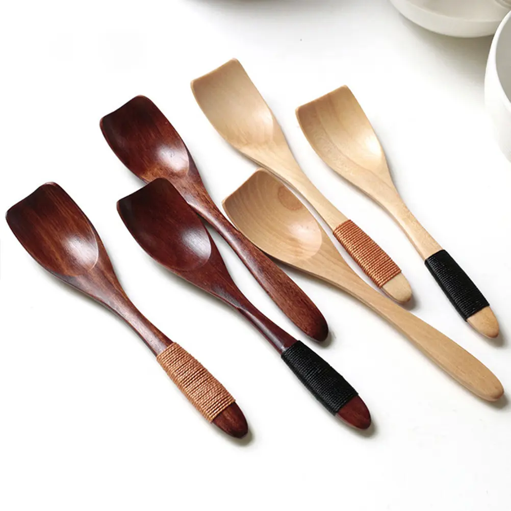 2pcs Ice Cream Spoon Wooden Natural Dessert Spoons Eco-Friendly Vintage Wood for Soup Cereal Korean Japanese Meals