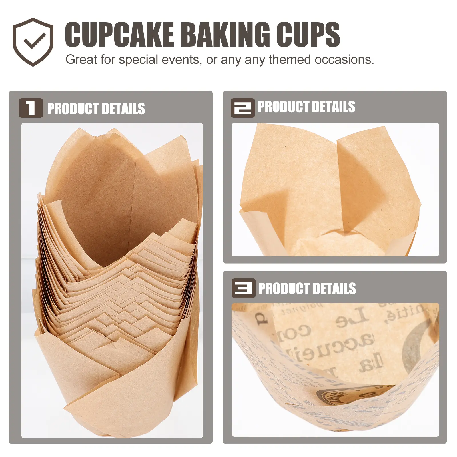 100pcs Cake Cups Baking Tulip Shape Grease Resistant Food Grade Paper Liners Disposable Muffin Pan for Wedding Bakery Dessert