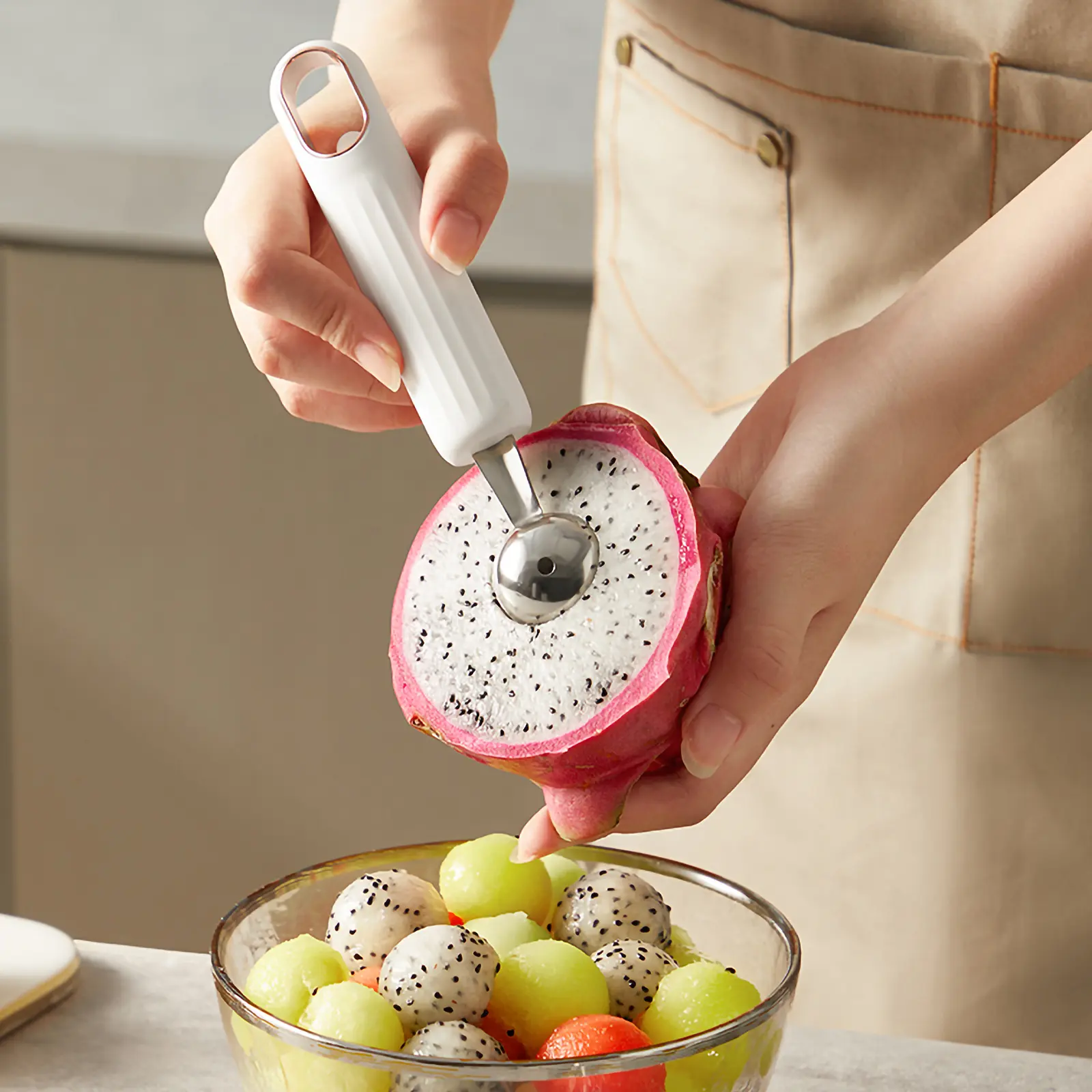 Stainless Steel Watermelon Baller Kitchen Fruit Spoon Melon Scoop Tool Lightweight Easy Clean Round Edge Dessert Cafe Bar