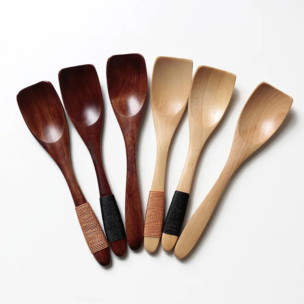 2pcs Ice Cream Spoon Wooden Natural Dessert Spoons Eco-Friendly Vintage Wood for Soup Cereal Korean Japanese Meals