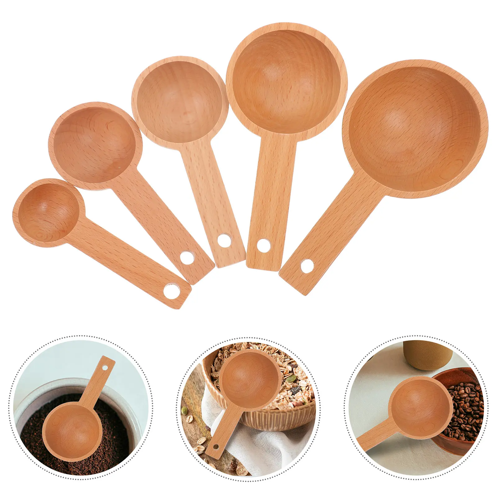 5pcs Measuring Set Wooden Coffee Scoops Beech Spoons for Canisters Dry IngredientsSpoons Tea