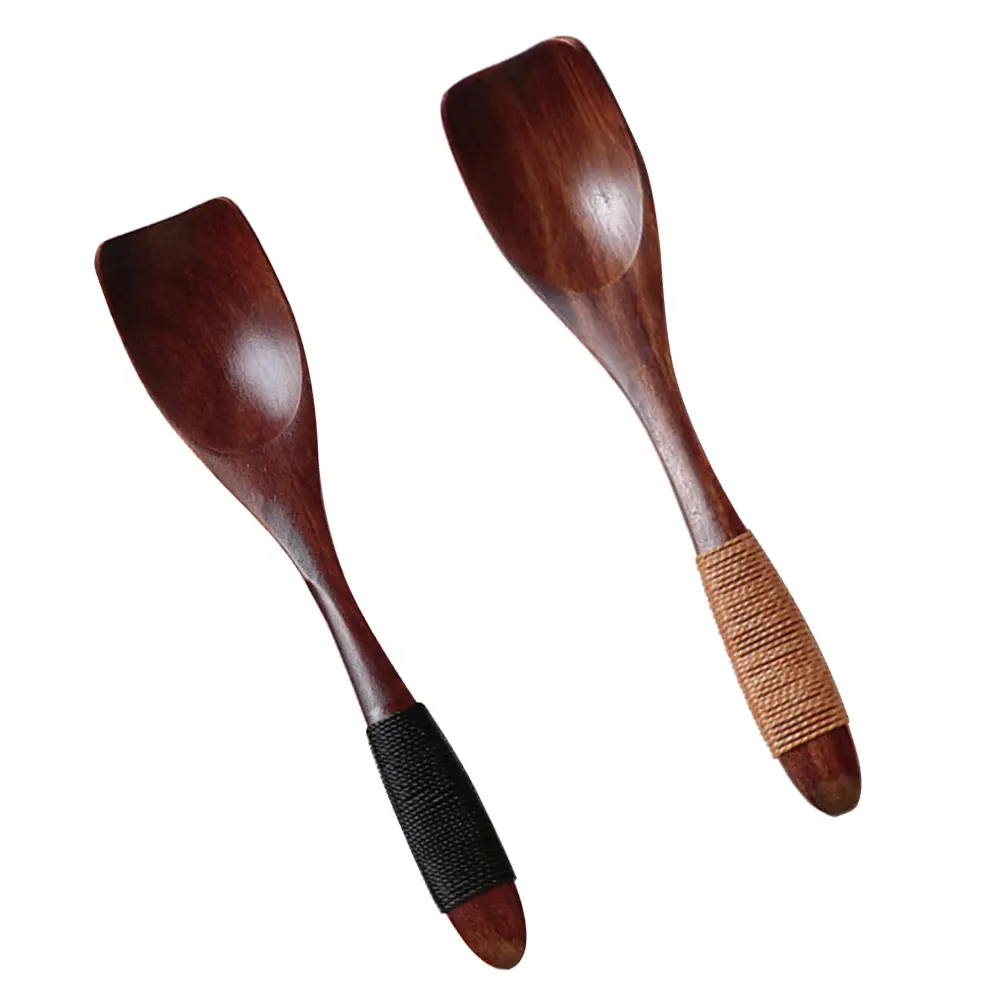 2pcs Ice Cream Spoon Wooden Natural Dessert Spoons Eco-Friendly Vintage Wood for Soup Cereal Korean Japanese Meals