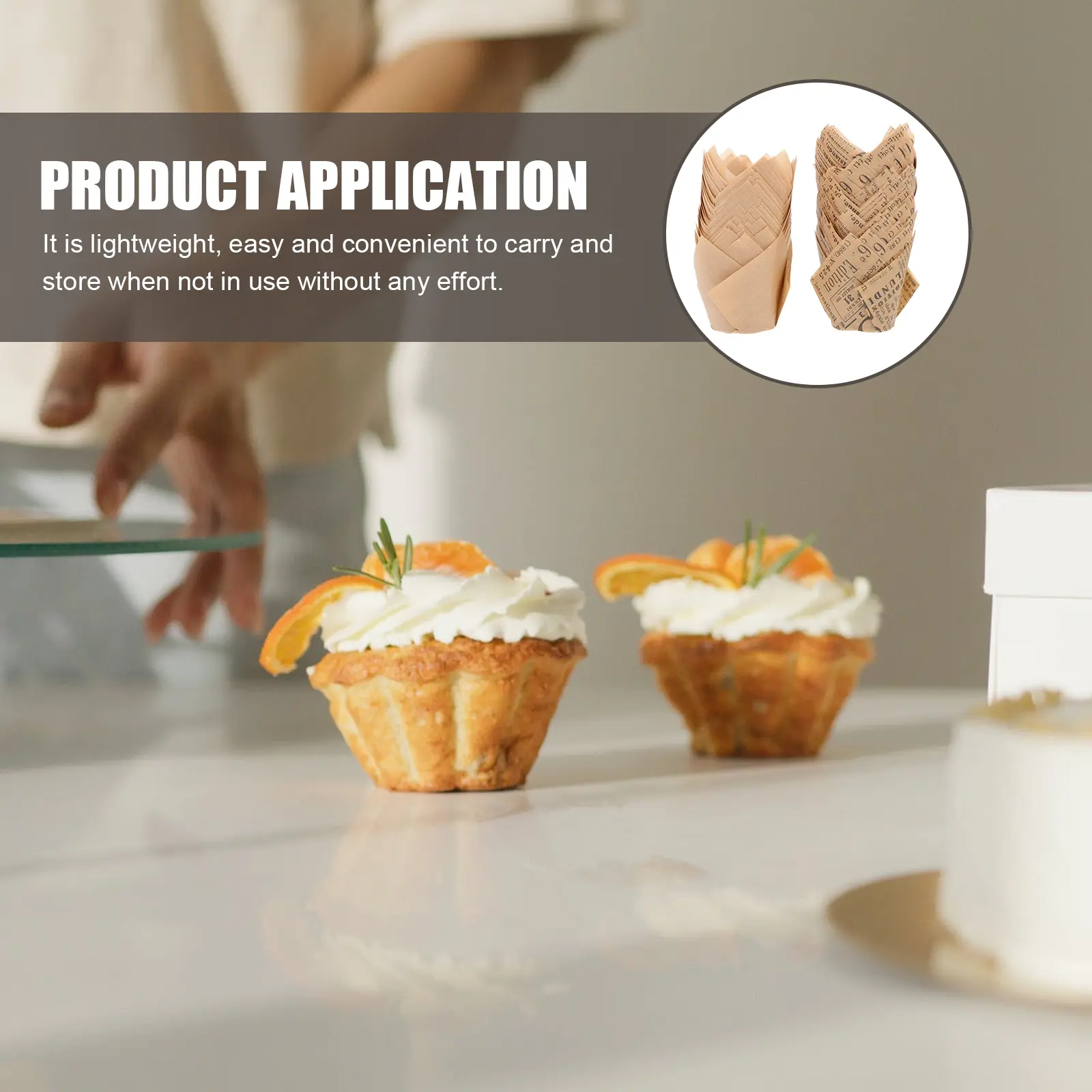 100pcs Cake Cups Baking Tulip Shape Grease Resistant Food Grade Paper Liners Disposable Muffin Pan for Wedding Bakery Dessert