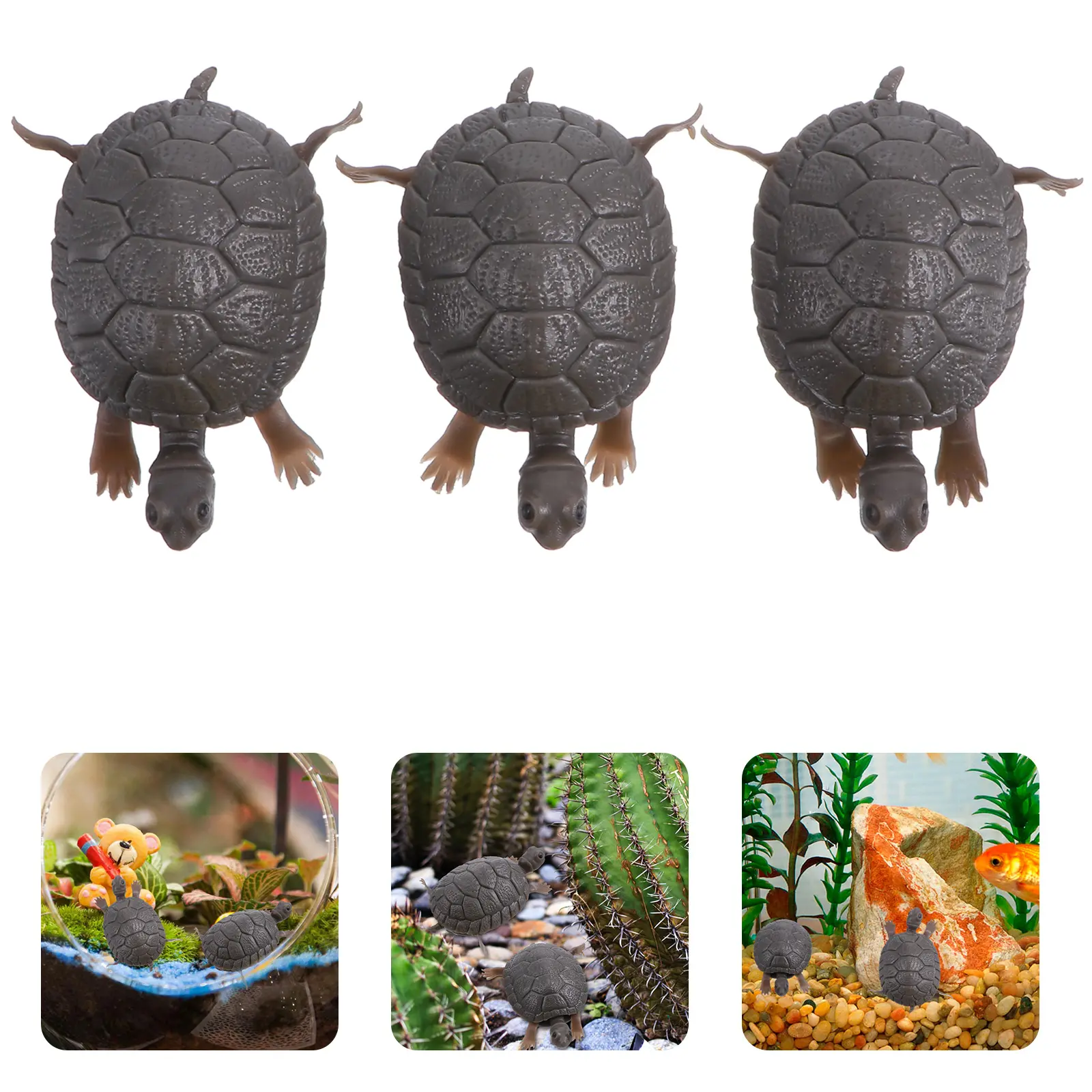 3pcs Plastic Turtle Fake Turtle Simulation Fish Tank Decoration Aquarium Toy nament Lifelike Underwater Kids Play Decor