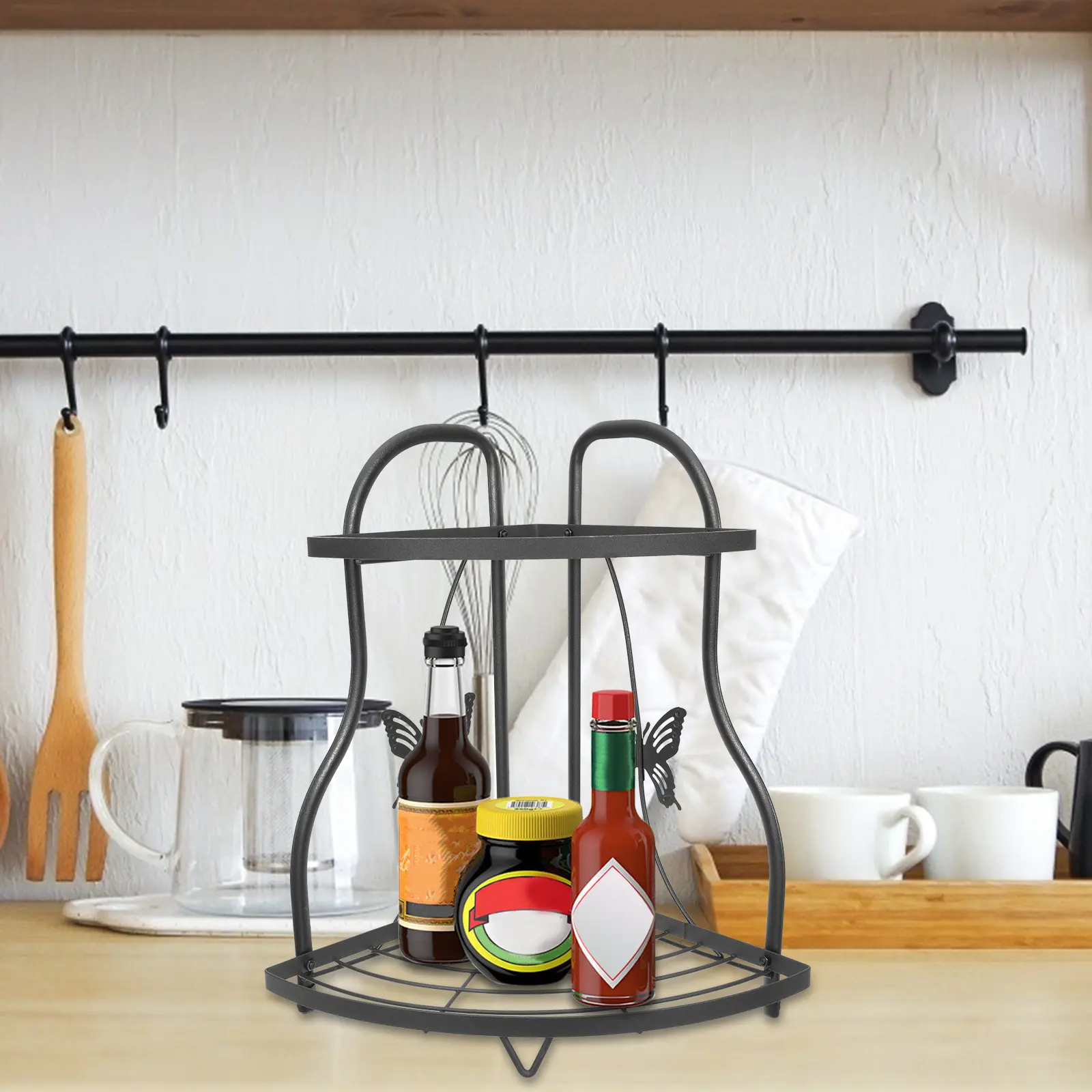 1pcs Multi-Functional Wrought Iron Storage Shelf Organizer For Kitchen Countertop Bathroom Pantry Home Metal Iron Rack