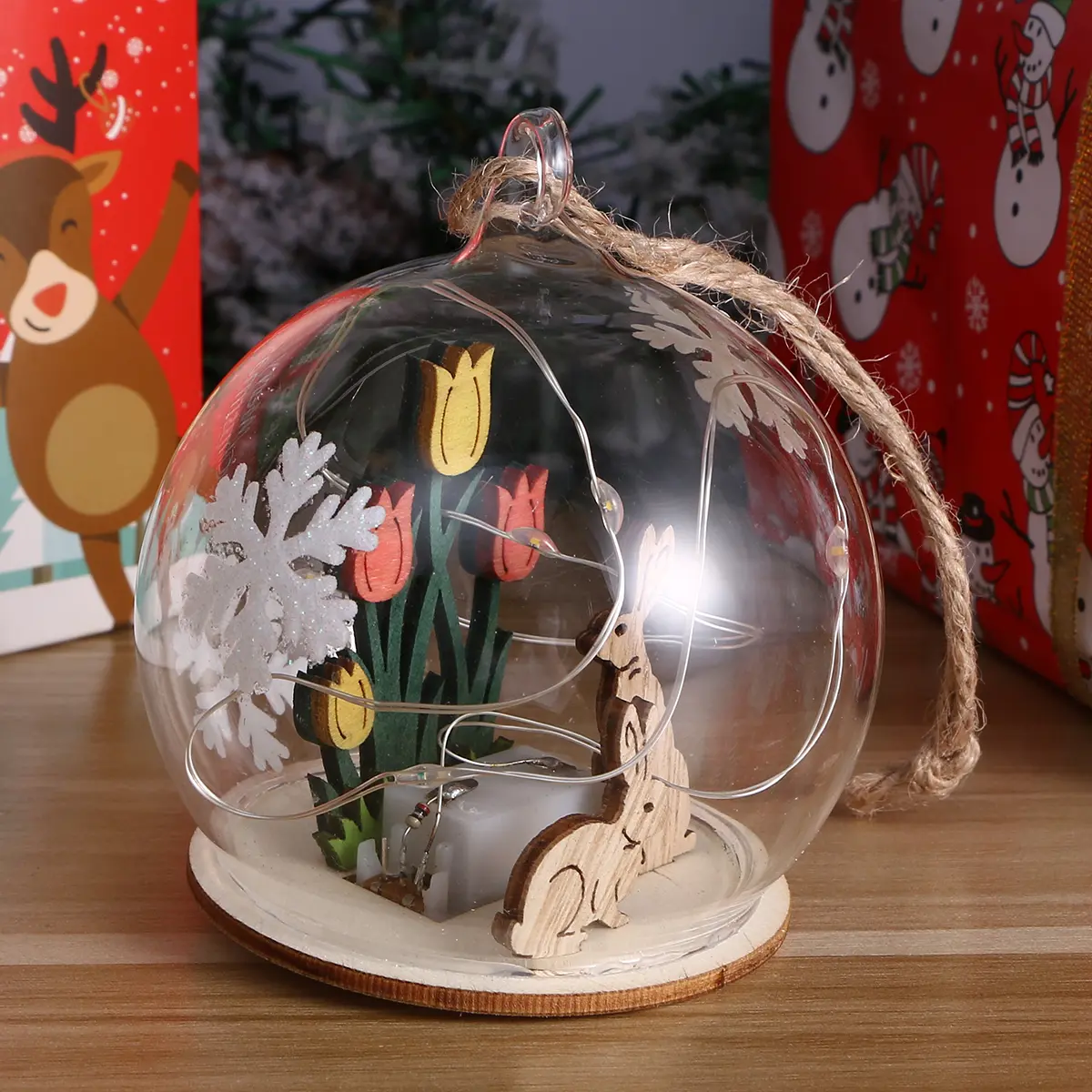 Ornaments for Christmas Tree LED Lights Decoration Decorative Bulb Glass Dome Lamp