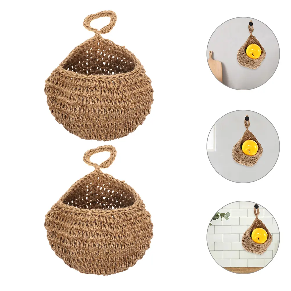2Pcs Hanging Fruit Basket Woven Kitchen Storage Wall Net Bag Mounted Vegetable Decorative Home Garden Accessories