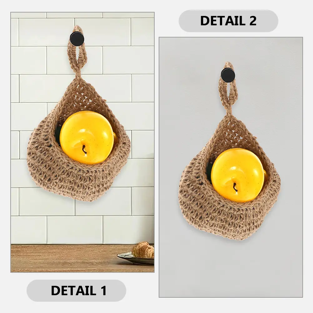 2Pcs Hanging Fruit Basket Woven Kitchen Storage Wall Net Bag Mounted Vegetable Decorative Home Garden Accessories