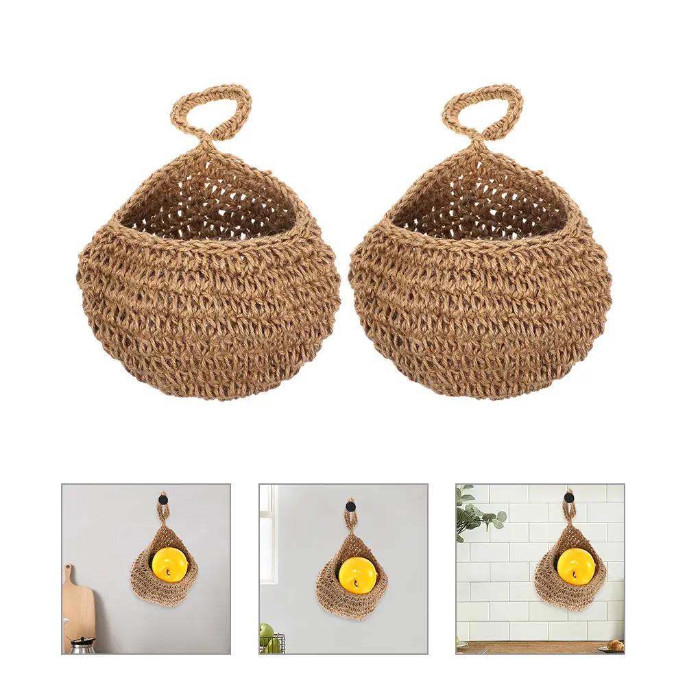 2Pcs Hanging Fruit Basket Woven Kitchen Storage Wall Net Bag Mounted Vegetable Decorative Home Garden Accessories