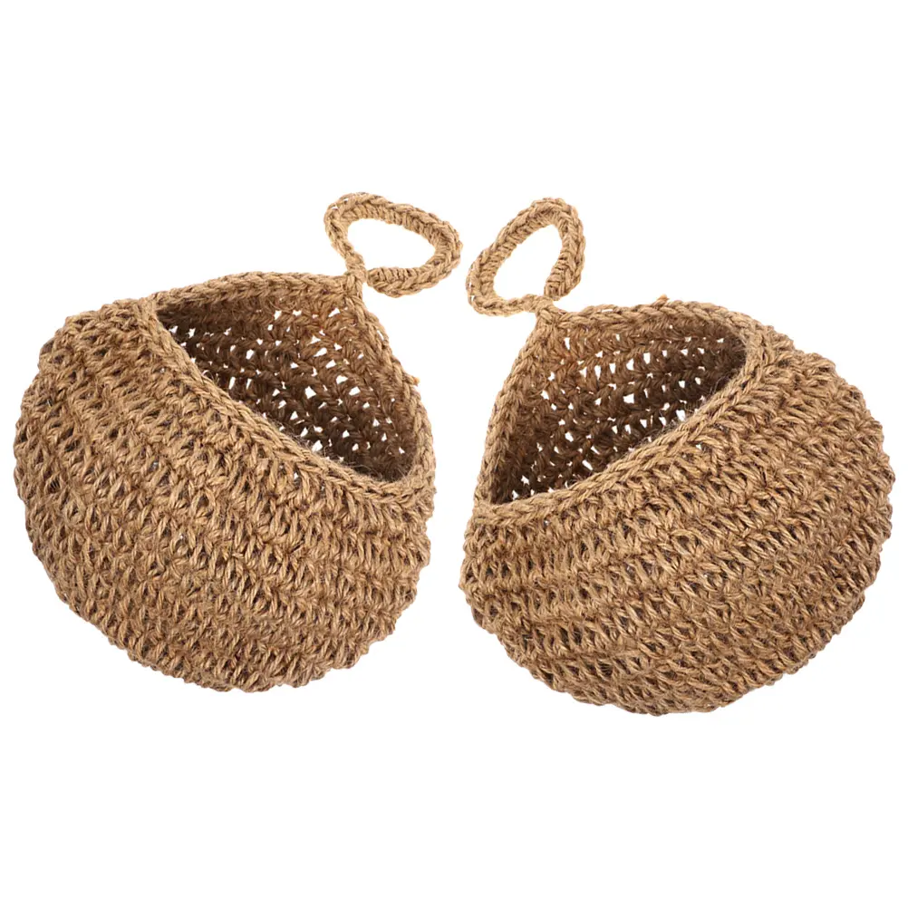 2Pcs Hanging Fruit Basket Woven Kitchen Storage Wall Net Bag Mounted Vegetable Decorative Home Garden Accessories