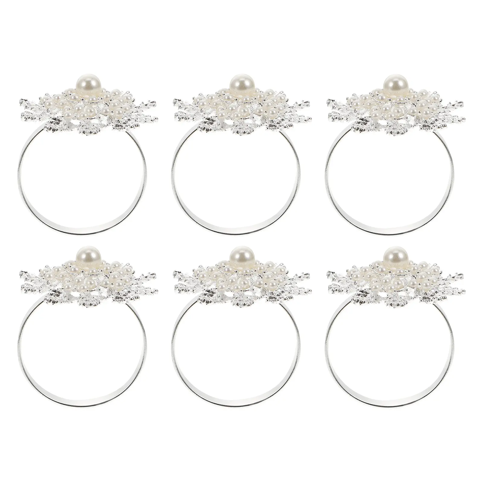 6pcs Napkin Rings Thick Silver Christmas Decor Elegant Pearl Snowflake Tableware Supplies Banquet Home Party Decorations