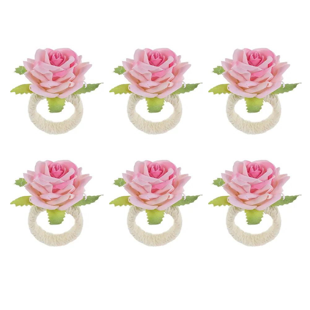 6pcs Gold Plated Napkin Rings Rose Flower Elegant Tableware Decorative Accessories Wedding Party Dinner Banquet