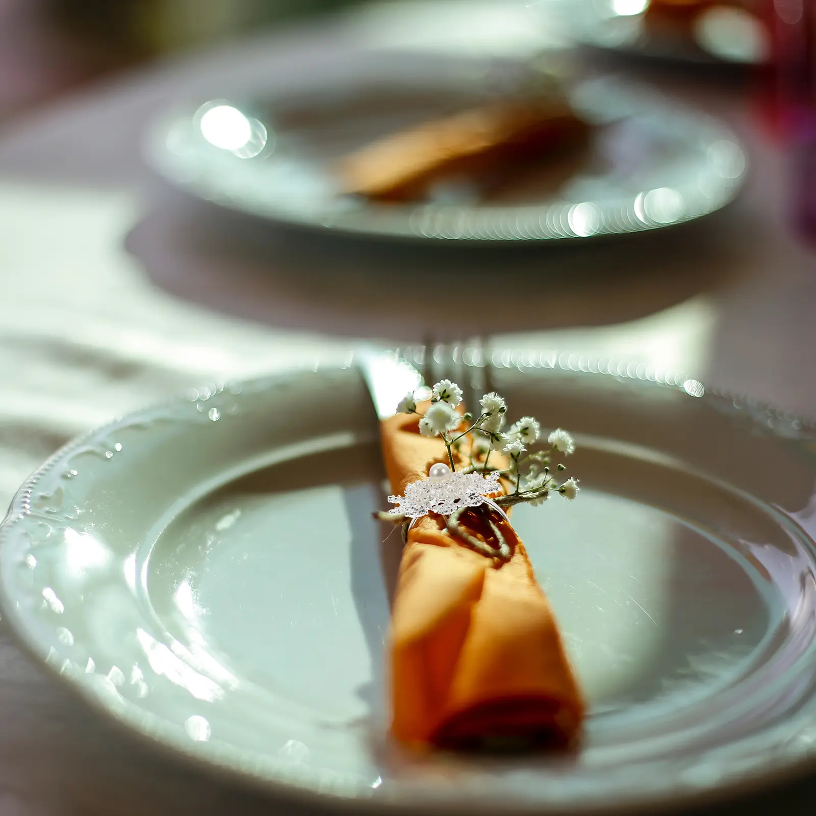 6pcs Napkin Rings Thick Silver Christmas Decor Elegant Pearl Snowflake Tableware Supplies Banquet Home Party Decorations