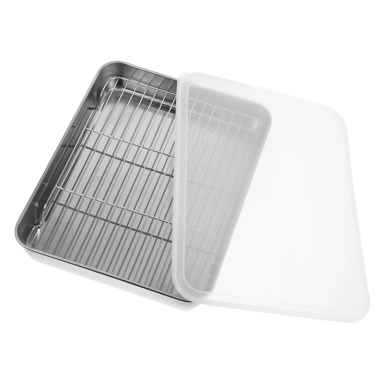 Stainless Steel Rectangular Cooking Pan Rack Roasting Tray Baking Pan Lid Grill Bread Oven Pans Camping BBQ Storage Trays