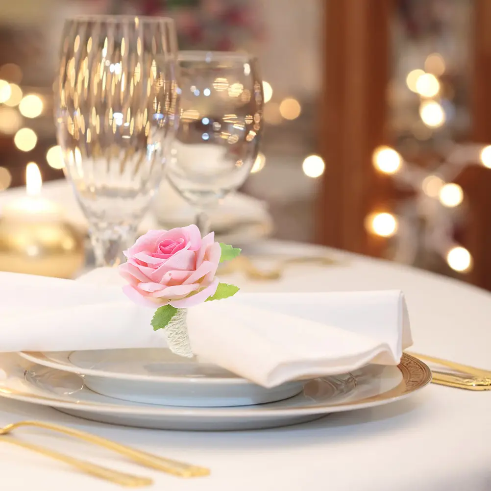 6pcs Gold Plated Napkin Rings Rose Flower Elegant Tableware Decorative Accessories Wedding Party Dinner Banquet