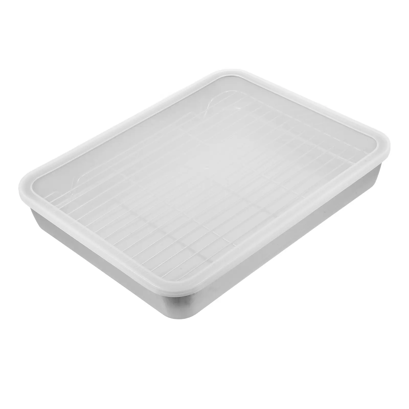 Stainless Steel Rectangular Cooking Pan Rack Roasting Tray Baking Pan Lid Grill Bread Oven Pans Camping BBQ Storage Trays