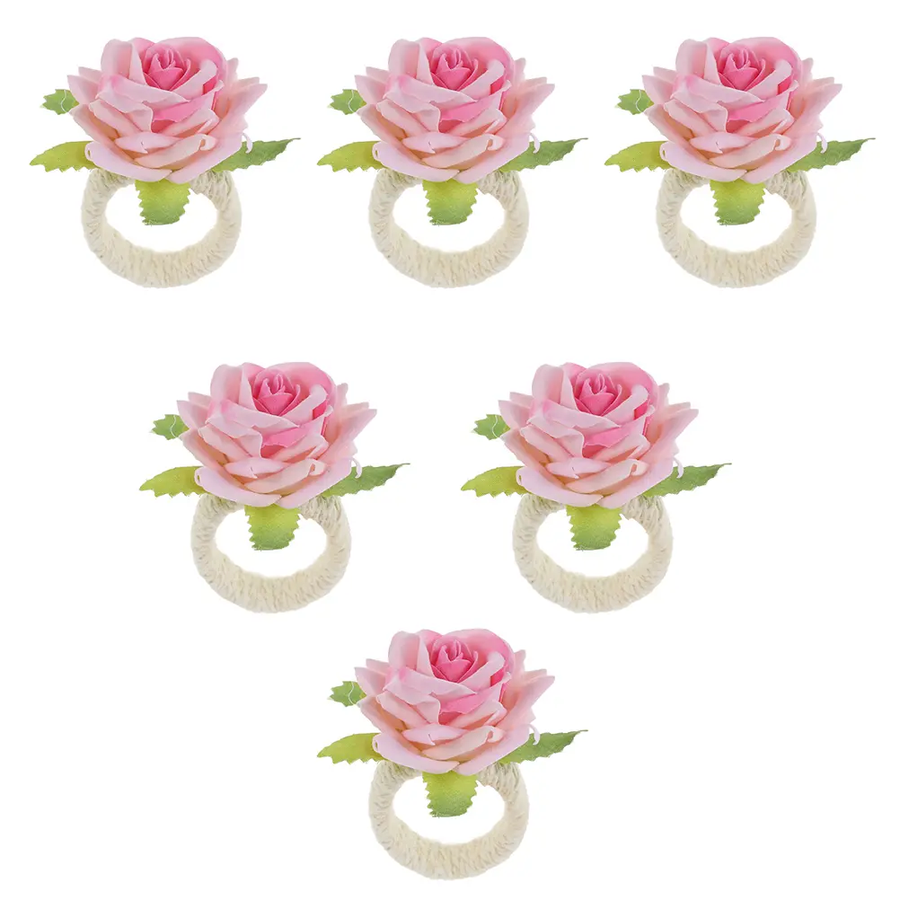 6pcs Gold Plated Napkin Rings Rose Flower Elegant Tableware Decorative Accessories Wedding Party Dinner Banquet