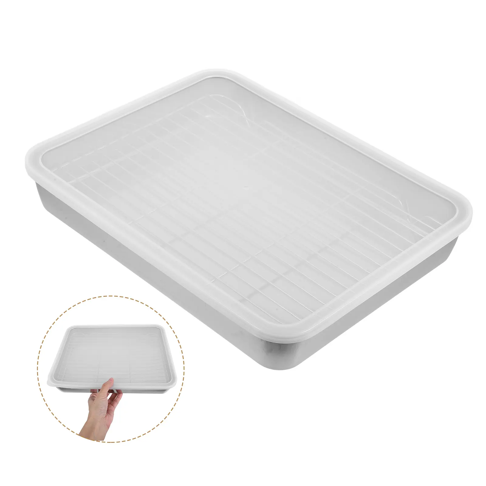 Stainless Steel Rectangular Cooking Pan Rack Roasting Tray Baking Pan Lid Grill Bread Oven Pans Camping BBQ Storage Trays