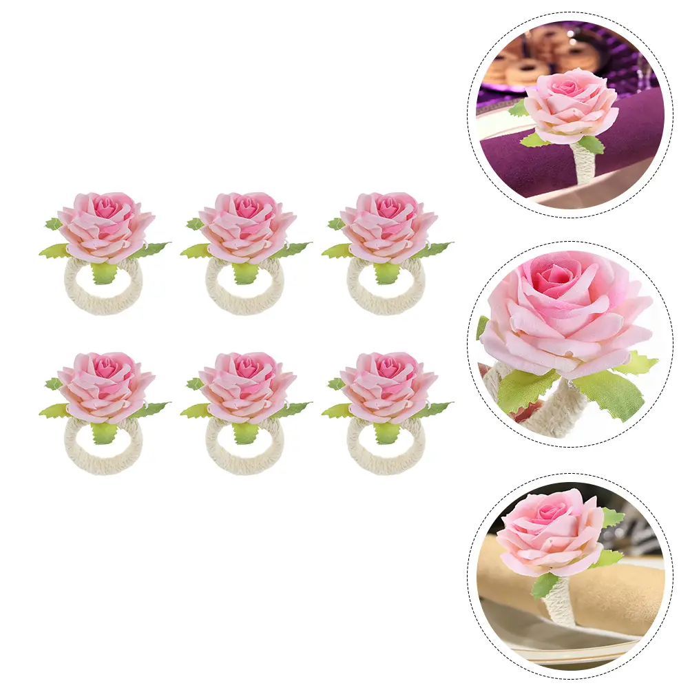 6pcs Gold Plated Napkin Rings Rose Flower Elegant Tableware Decorative Accessories Wedding Party Dinner Banquet