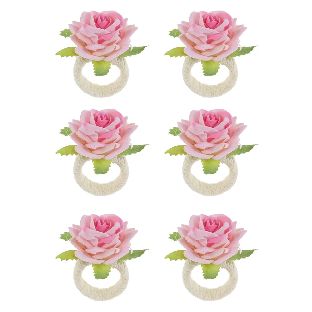 6pcs Gold Plated Napkin Rings Rose Flower Elegant Tableware Decorative Accessories Wedding Party Dinner Banquet