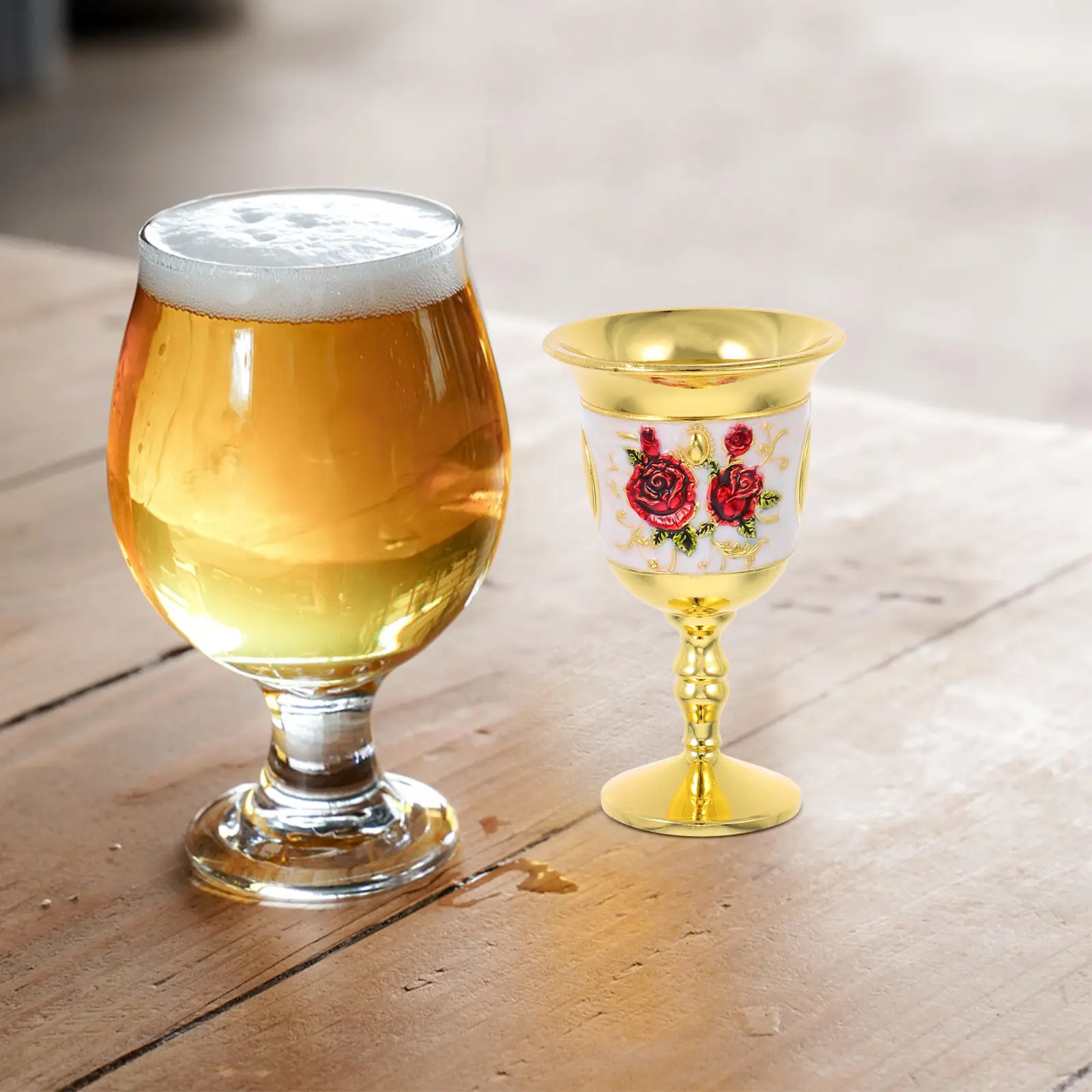 2 Pcs Retro Goblet Cup Zinc Alloy Vintage Embossed Castle Cup Creative Metal Mini Drinking Vessel for Home