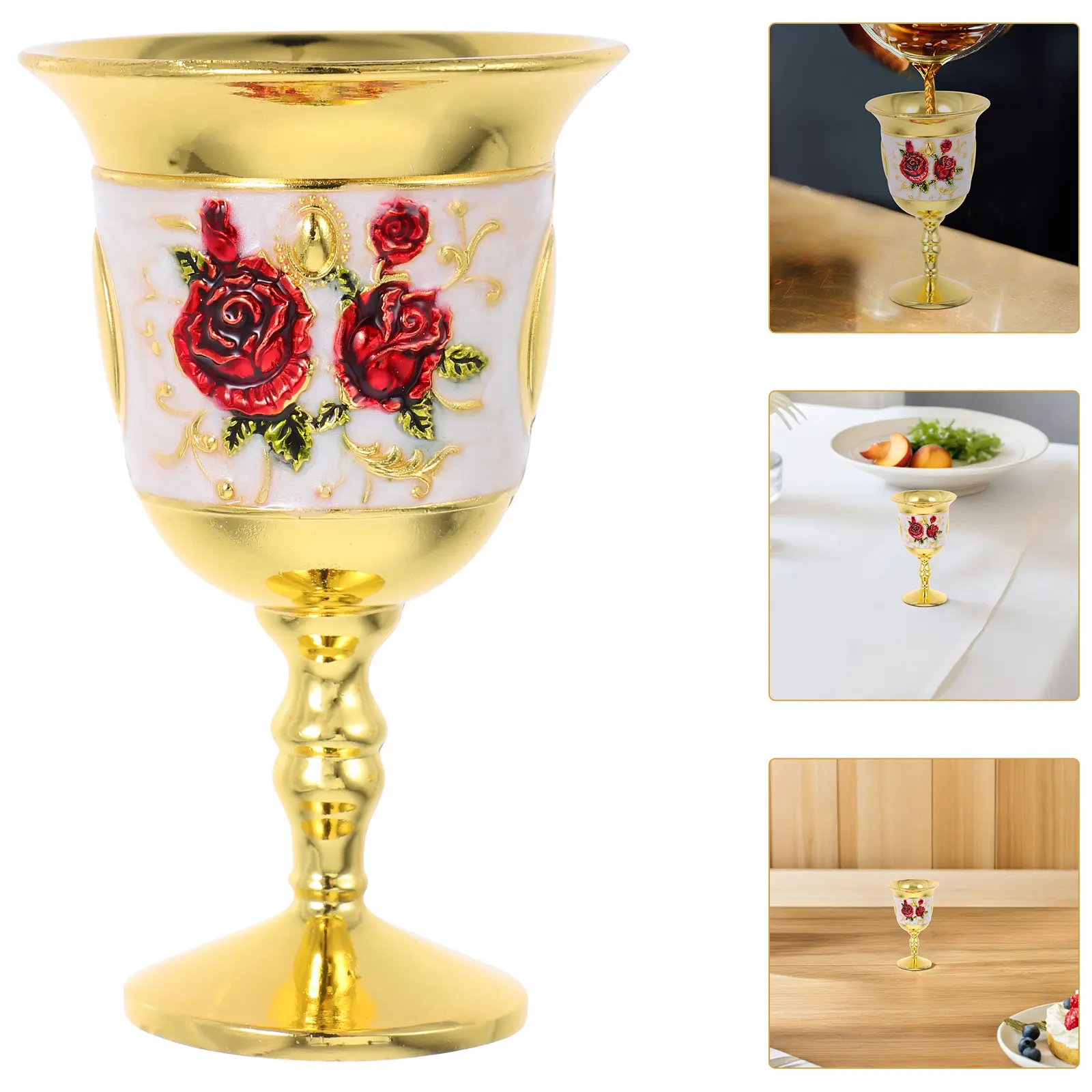 2 Pcs Retro Goblet Cup Zinc Alloy Vintage Embossed Castle Cup Creative Metal Mini Drinking Vessel for Home