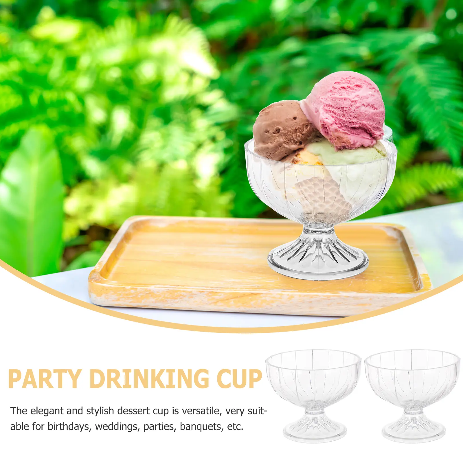 2 Pcs Ice Cream Cup Plastic Mug Cups for Party Dessert Glasses Desserts Disposable Paper Fruit