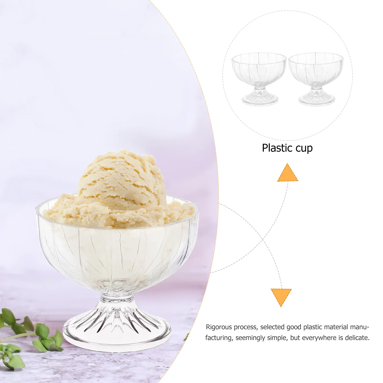 2 Pcs Ice Cream Cup Plastic Mug Cups for Party Dessert Glasses Desserts Disposable Paper Fruit
