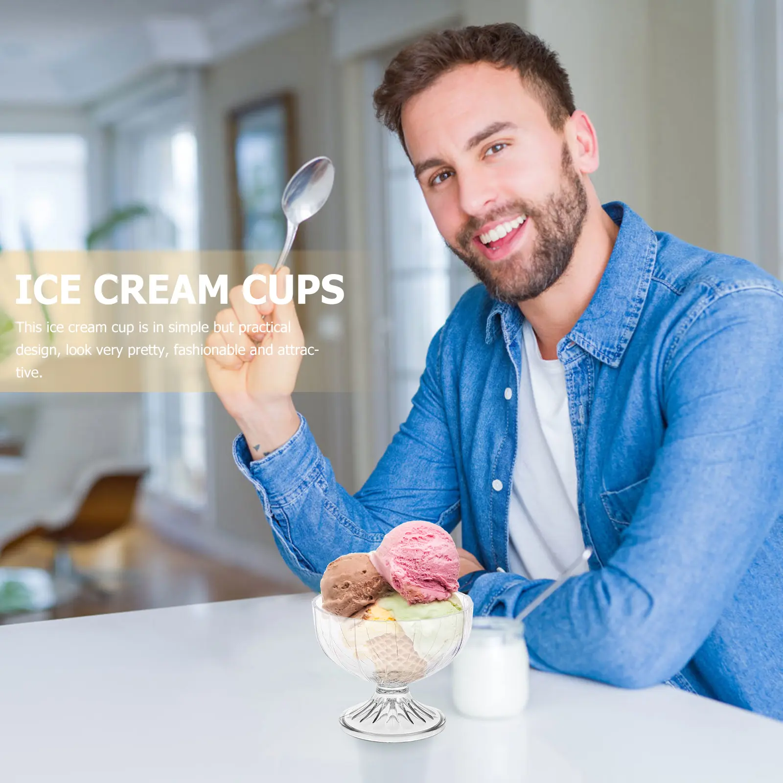 2 Pcs Ice Cream Cup Plastic Mug Cups for Party Dessert Glasses Desserts Disposable Paper Fruit