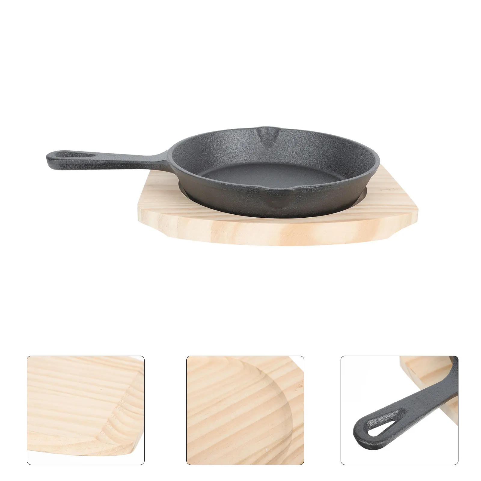 Cast Iron Skillet Wood H Non Stick Flat Cooking Pan Fried Egg Pancake Kitchen Gadget Stovetop Frypan Easy Clean Storage