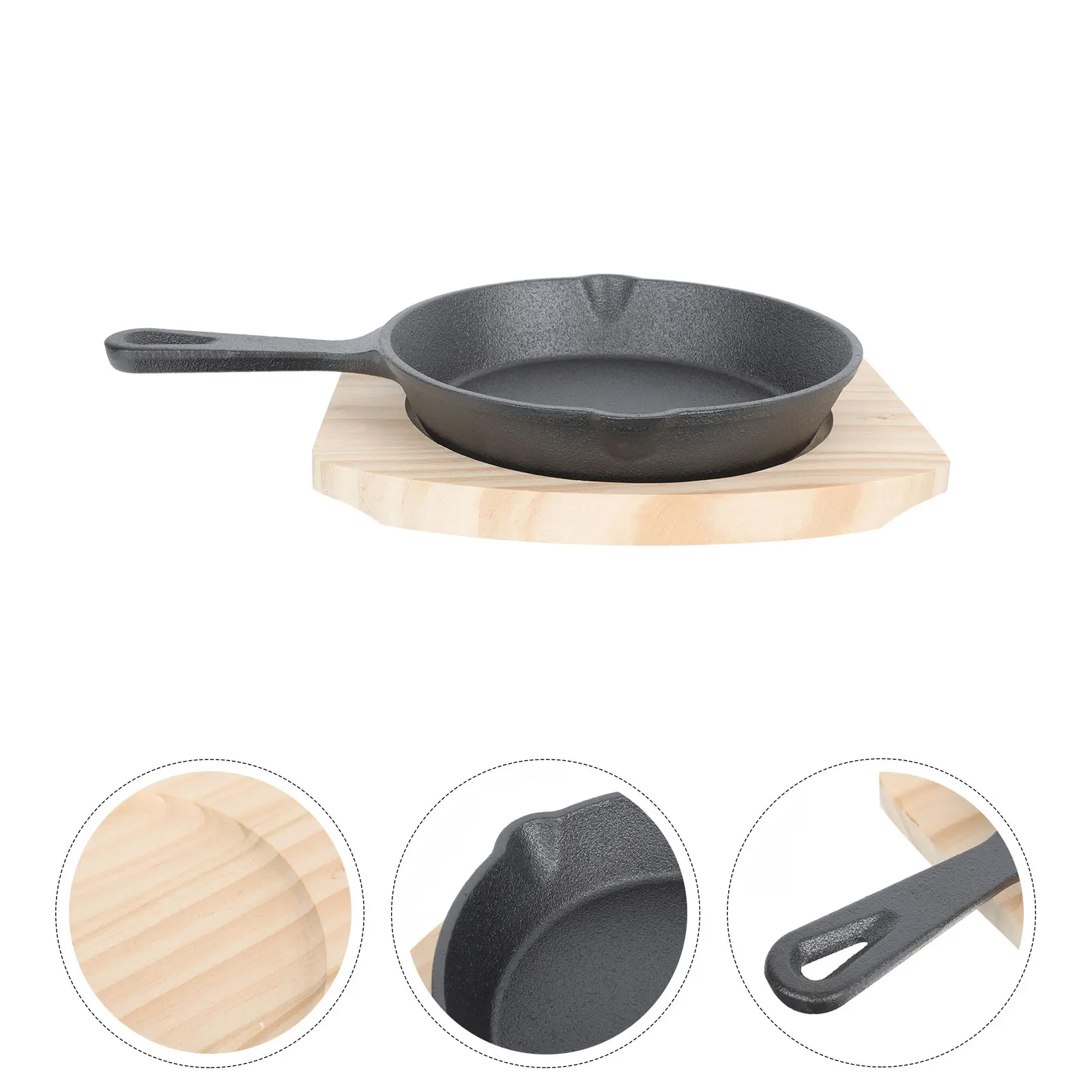 Cast Iron Skillet Wood H Non Stick Flat Cooking Pan Fried Egg Pancake Kitchen Gadget Stovetop Frypan Easy Clean Storage